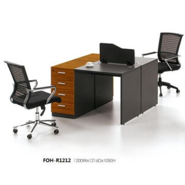 Dark Wood Modular Office Face to Face 2 Staff People Desk with Low Screen